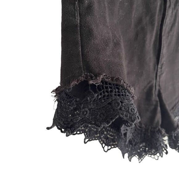 Free People Shorts Black Mid-Rise Denim with Boho Lace Fringe Size 25 - Picture 3 of 5